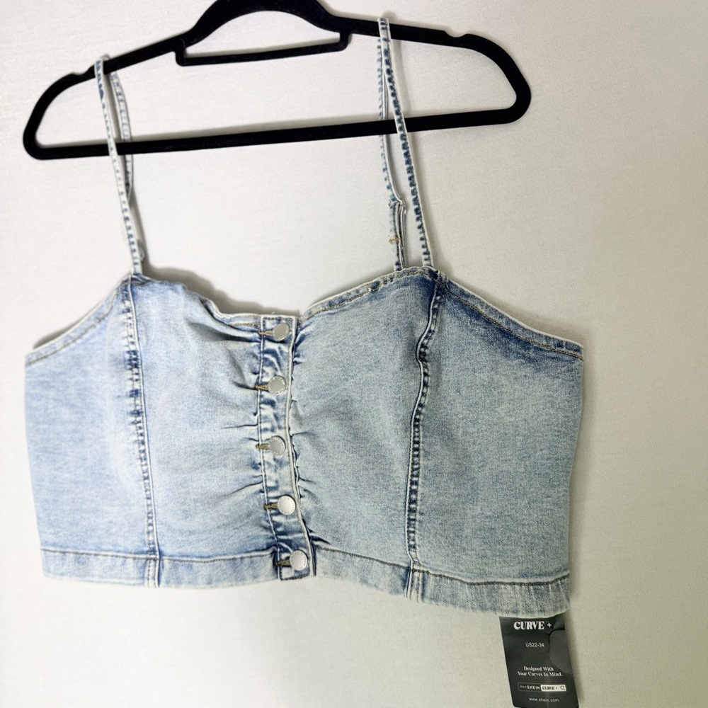 Women's Plus Size Denim corset Sleeveless Cami Crop Top - Picture 10 of 16